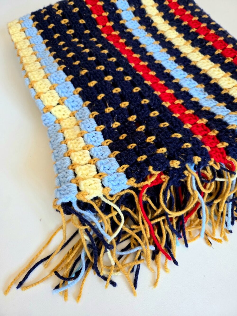 Handmade Blanket Throw Afghan Multicolored Bohemian Boho Cozy Straps - Picture 5 of 6
